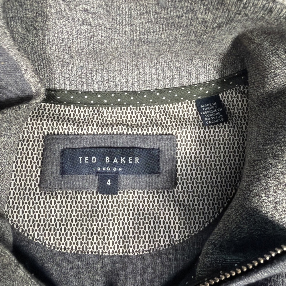 Ted Baker 1/4 Zip Funnel Neck Pullover Sweater Mens 4 Large Gray Preppy - Picture 3 of 8